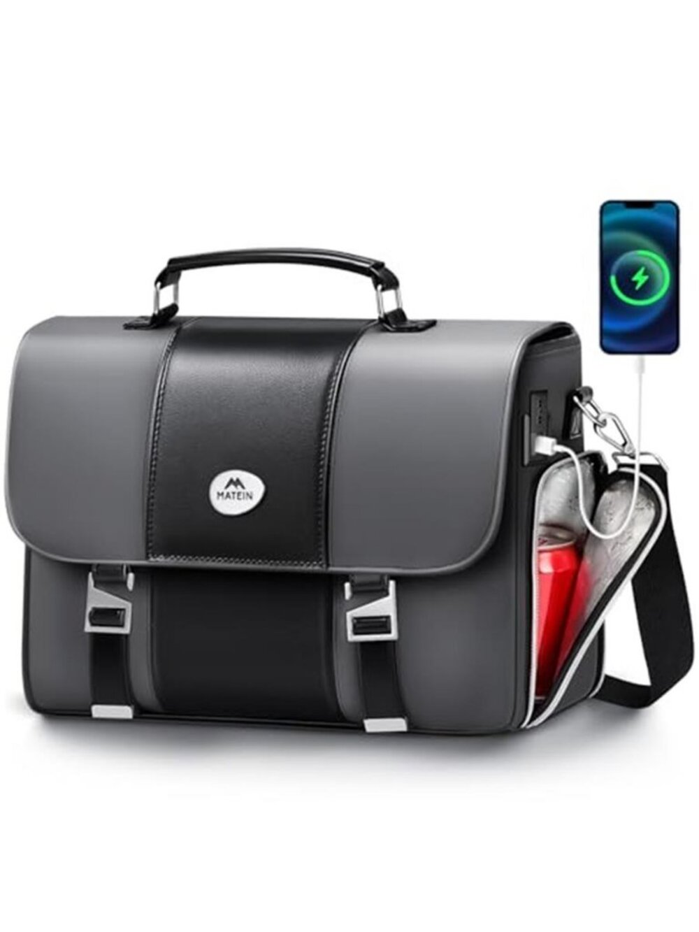 Mens Business Briefcase 15.6 Inch PU Leather Messenger Bags Laptop